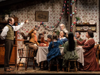 A family enjoys Christmas dinner